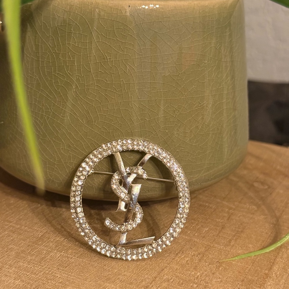 Rhinestone Monogram Circle Brooch - image 6